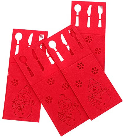 BESTonZON 4pièces Pochette à Couverts De Noël Pochettes De Vaisselle Réutilisables Rangement pour Couverts De Noël