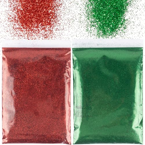 BETESSIN Polvere Glitterata 2x50g per Artigianato, Unghie, Corpo, Creazione Fai da Te - Rosso Verde per Natale