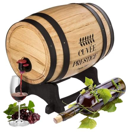 Avilia Distributore Botte in Legno 5,5L Porta Vino da Terra - Botti in Legno per Arredamento con Rubinetto, Elegante Stile Vintage