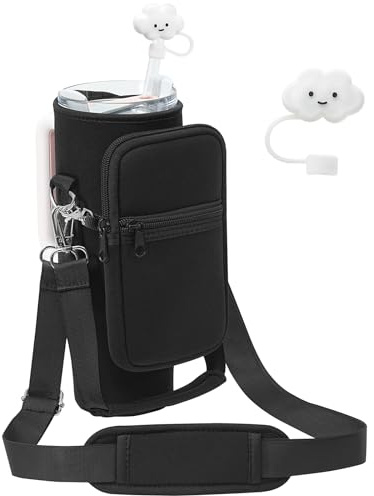 PRAGATISM Tragetasche für Wasserflaschen mit Tasche für Stanley 850 ml Becher mit Griff, Neopren-Wasserflaschenhalter mit verstellbarem 1,2 m Gurt, Flaschentasche für Stanley Cup-Zubehör