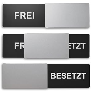 Frei/Besetzt-Schild Style: Elegant in silber/schwarz - 175x50mm - Design Made in Germany - Gravierter Text - Rahmenloses Schild mit Metallschieber - 2 Klebepads der renommierten Marke 3M - SynMe