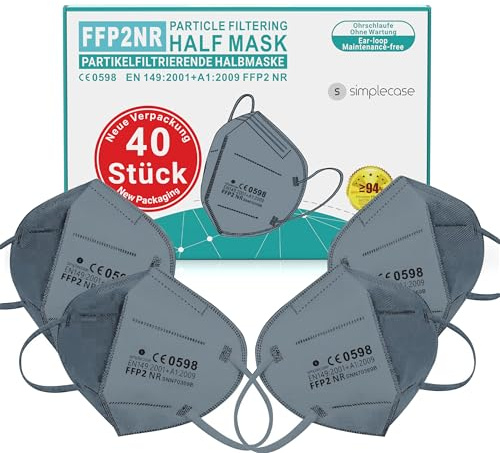 SIMPLECASE 40x FFP2 Maske, CE Zertifiziert von offiziell benannter Stelle CE 0598, Atemschutzmaske, Partikelfiltermaske