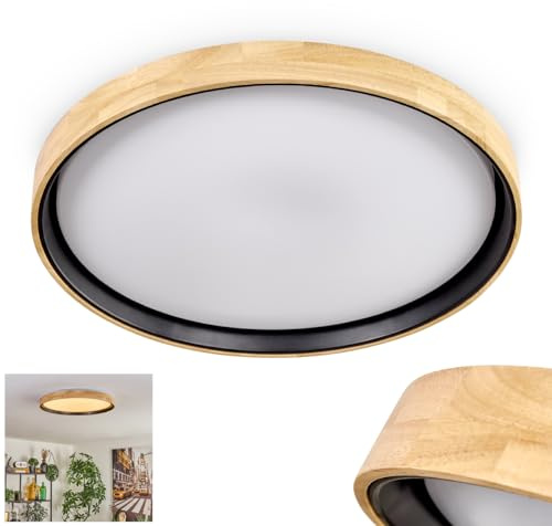 HOFSTEIN LED Deckenleuchte Melstad, Deckenlampe aus Holz/Metall/Kunststoff in Natur/Weiß, moderne Leuchte im skandinavischen Design, Ø 50 cm, 36 Watt, 3800 Lumen, 3000 Kelvin, Wohnzimmer, Schlafzimmer