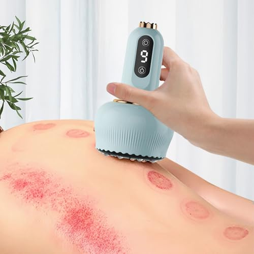 Hot Stone Elektrisches, Massagegerät Mit 9 Modi, Wiederaufladbare Hot Stone Wärmemassagegerät mit Stahl Ball für Massage Home SPA Entspannung (Blau)