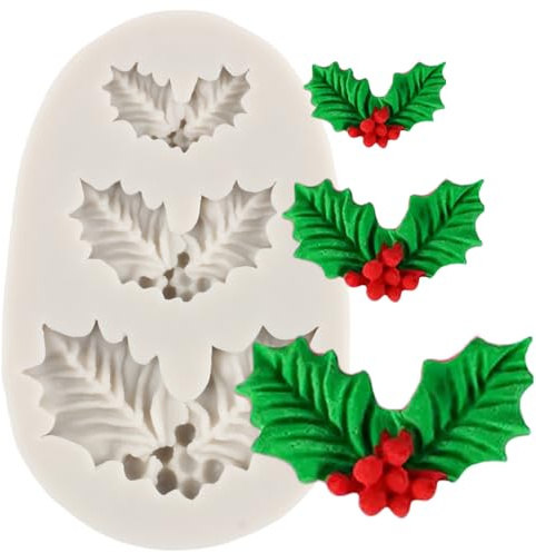 MINFEIDMS Weihnachten Stechpalme Blätter Silikon Form Blatt Fondant Form Zum Backen Schokolade Süßigkeiten Zucker Kuchen Dekorieren Cupcake Topper Gummi Paste Polymer Ton