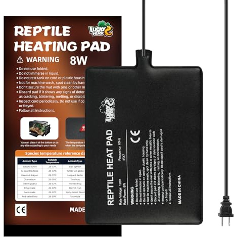 LUCKY HERP Reptile Heat Pad 6x8 Inch 8W Under Tank Terrarium Heating Mat, Reptile Heat Mat, Reptile Heating Pad for Turtle, Lizard, Hermit Crab, Frog, Snake