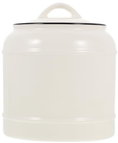 Ciieeo Ceramic Tea Canister 2200ml Large Food Storage Container Sealed Lid White Black Rim for Coffee Sugar Candy Home Kitchen Storage Jar