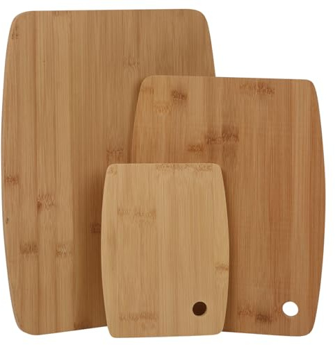 URBNLIVING Lot de 3 planches à découper en bambou naturel de qualité supérieure pour viande, légumes, pain, crackers et plateau à fromage en bois, préparation des aliments, coffret cadeau