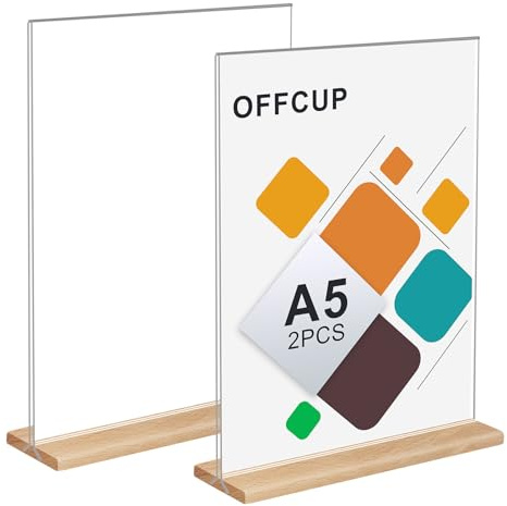 OFFCUP Acryl Display Ständer, 2 Stück Acryl Tischaufsteller A5 | T-Ständer Aufsteller Doppelseitiger Vertikaler Tischaufsteller Ständer Menükartenhalter für Restaurants, Cafés, Büros, Fotos