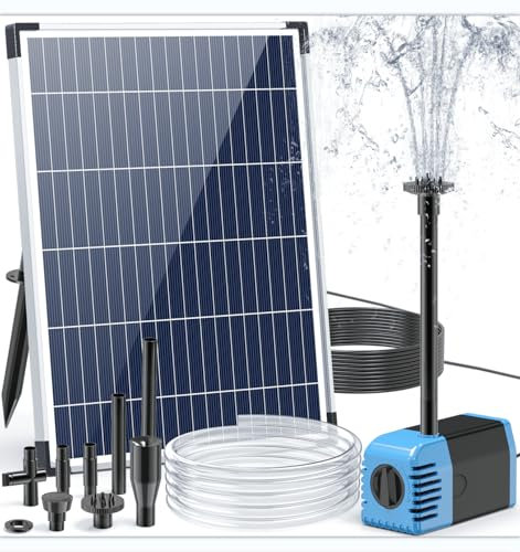 Biling Solar Teichpumpe mit Filter, 12W 605L/H Solar Springbrunnen für außen 2 m Wasserleitung DIY Solar Wasserspiel 5 m Kabellänge 4 Düsen Solarbrunnen für Draussen Garten Wasserfall Brunnenpumpe