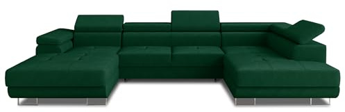 Sofnet Wohnlandschaft Caris U mit Schlaffunktion und einstellbare Kopfstützen, Ecksofa mit Zwei Bettkästen, Couch, Sofa, Bettsofa (Grün (Kronos 19), Ecksofa Links)