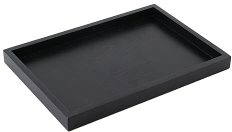 Culnflun Serviertablett aus Holz, 30 x 20 x 2cm Rechteckiges Teetablett Holz Tablett Küchentablett Servierplatte Frühstückstablett, Massivem Schwarzes Holzs-Teetablett Badezimmer Tablett