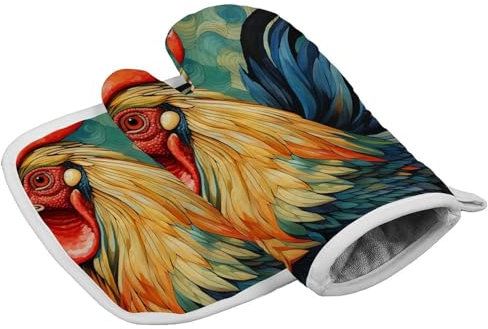 Chicken Art – Gants de cuisine personnalisés résistants à la chaleur et maniques doux pour femme, cuisine, barbecue, grill, cadeau de Thanksgiving