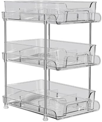 3 djur skåp arrangör, klart badrum dra ut sminkbord arrangör, parfym stänger förvaring smink makeup arrangör för diskbänk, kök, badrum, skåp, 21,2 cm B x 29 cm D x 37 cm H