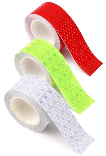 3 Rolls Reflective Tape, 2.5cm x 3m Waterproof Adhesive Warning Night | Reflector Strips High Visibility Stickers High Intensity for Outdoor Vehicles Bikes Safety Reminder Yellow White Red