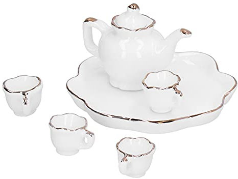 Miniatur-Porzellan-Teetassen-Set, Küche, Miniatur-Teekanne, Tassen-Set, 1:12, Puppenhaus, Tee-Set, Miniatur-Teetasse, Teekanne, Tablett, Dekoration, Küchenzubehör (Weiß)