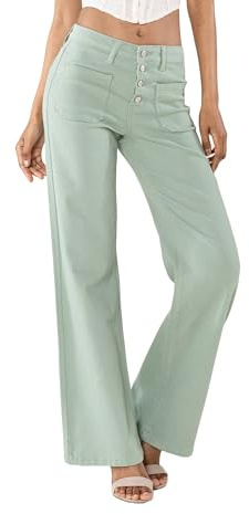 Nina Carter P139 dam jeans utsvängda bootcut hög midja använd look jeans, Salviagrön (P139-75), S