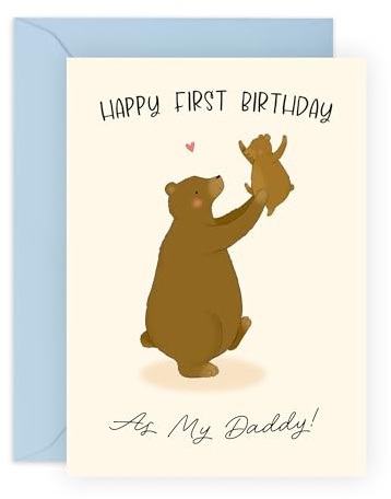 Geburtstagskarte zum ersten Mal Väter – Erster Geburtstag als mein Papa – niedliches Bären-Design für Ihn, Papa 1. Geburtstag als Vater, Geschenk zum neuen Vater, Baby an Papa, von Frau, Partner – mit