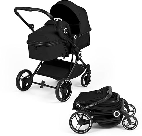 Ickle Bubba Atom 3-in-1-Reisesystem i-Size – Kinderwagen, leicht und kompakt, inkl. Cirrus-Autositz, geeignet ab Geburt bis 22 kg, einfach in allen Modi zusammenklappbar (schwarz)