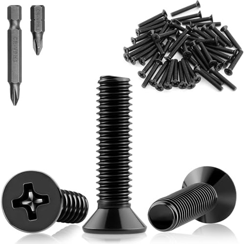Mbsomnus M4x12mm Senkkopfschrauben M4 Schrauben Kreuzschlitz 60 Stück | Schwarz Kohlenstoffstahl, Maschinenschrauben, Vollgewinde, Flachkopfschrauben, für Türen, Fenster, Tische, Stühle