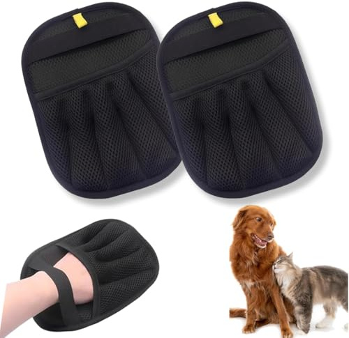 OUDQFCJ Lot de 2 gants de toilettage double face pour animaux de compagnie - Réutilisables - Gants antistatiques pour chats et chiens - Pour le lavage, l'épilation des poils et le toilettage