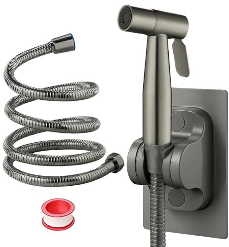 DEANKEJI 1,5 Mètre Acier Inoxydable Kit Douchette WC-Ensemble, Gris Foncé Douchette Toilette, Robinet-Douchette WC, avec Tuyau en Acier Inoxydable, pour à la Salle de Bain, à la Cuisine, à L'hôtel