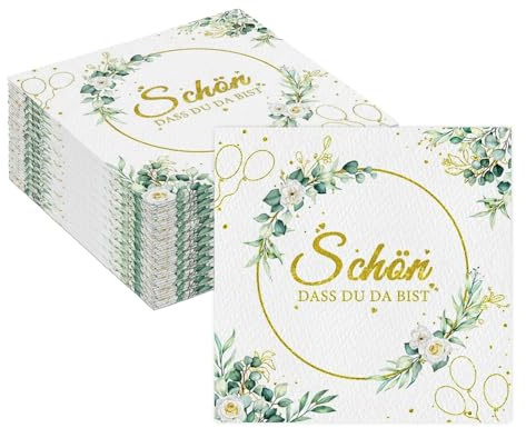 80 Stück Schön Dass Du Da Bist Servietten - Premium 2-lagige Eukalyptus-Servietten (33x33cm) - Elegante Tischdeko für Hochzeiten, Geburtstage & Taufen (Salbeigrün)