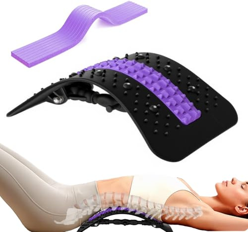 Cnwinu Rückenstrecker Gerät, Rückentrainer mit Massagepunkten, Verstellbare Rückendehner, Lendenstützbrett, Rückenstützbrett für Bandscheibenvorfall, Skoliose und Ischias(Schwarz)