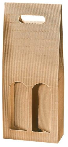 2er Flaschentragekarton, Weinkarton, offene Welle, Naturfarben, 44,5 x 18,3 x 9 cm, 50 Stück