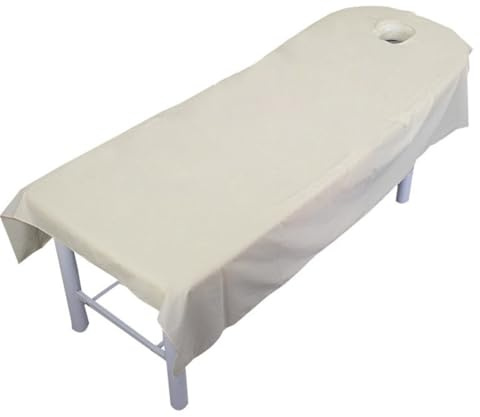 Surwin Drap pour Table de Massage avec Trou, Housse Table de Soin Esthetique Doux Lavable Drap Housse de Protection en Éponge pour Lit de Massage pour Esthetique, SPA (CM10 Beige,75x190cm)