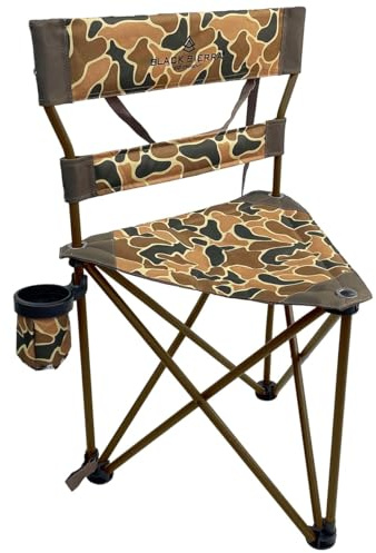 Black Sierra HD Tri-Hunt with Back Hunting Stool, Foldable Tripod Seat w/Steel Frame Supports 300-lb, Heavy Duty Fishing Chair Features Cup-Holder & Carry Shoulder Strap, for Camping
