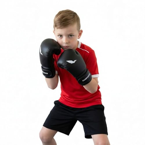 FUNPUNCH Kids Boxing Training Gloves – Youth Training Gloves for Boys & Girls | Junior Boxing, Punching Bag & Fitness Gloves (Black)