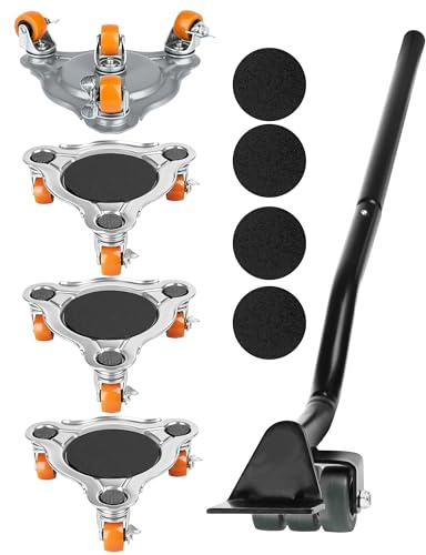 Kit Déplace Meubles Lourd avec 4 roulettes pour Meubles et 1 Levier Leve Meuble sans Effort- Charge 400 KG, Roues Pivotantes à 360° - pour Réfrigérateurs, Laver, Canapés
