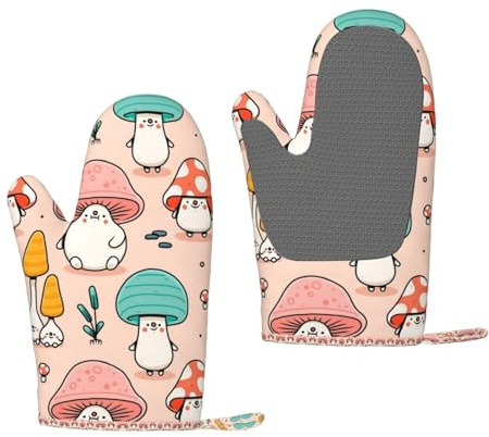 Gants de Cuisine Vintage en Silicone résistants à la Chaleur, Motif Champignon, Mignons, avec maniques, pour la Cuisine, la pâtisserie, Le Barbecue, antidérapants