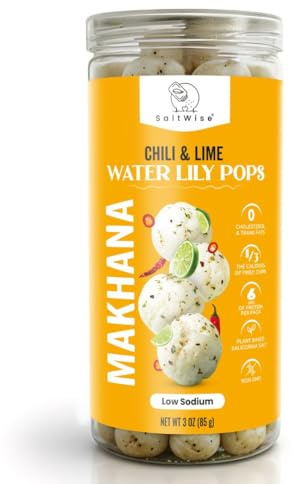 SaltWise Water Lily Pops (Makhana/Fox Nuts/Lotus Seeds) – Olive Oil Roasted, Chili Lime | Gluten-Free, Vegan, Non-GMO Plant-Based Snack Seasoned with Plant-Based Salt