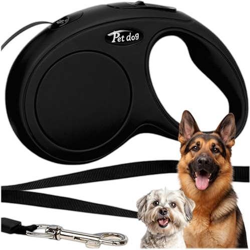 KRUMAD Hundeleine Einziehbar 5m, Automatisch Hundeleine mit Sicherheitskarabiner, Leicht und Robust, Ergonomischer Rollleine Hund für Alltag, Training und Outdoor, Schwarz