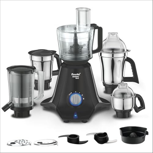 Preethi Zodiac Black MG-261 Mixer Grinder with Food Processor | *** Improved & upgraded version of MG-218*** | 750 Watt | 5 Jars (3 Stainless Steel Jars + 1 Juicer Jar + 1 Master Chef Plus FP Jar)