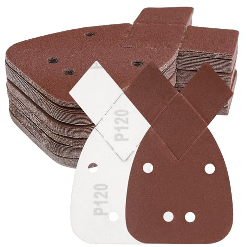 Lijas para Lijadora 50 Hojas, 4 Orificios Papel de Lija | Velcro Hojas Triángulo de lijado, Grano 60, 80, 120, 150, 220 Almohadillas de Lijado Multiherramienta, para Lijadora de Pared