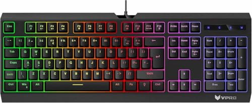 JUSTOP Gaming Keyboard with QWERTY UK Layout, LED Lighting, Game Mode, 12 Multimedia Keys, Anti-ghosting, Mechanical Membrane Wired USB Keyboard for PC, Computer, Laptop - Black