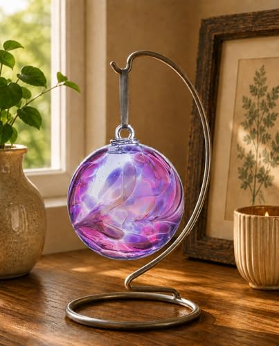 Sienna Glass Friendship Ball – 10cm Handcrafted Mouth-Blown Glass Ornament in Amethyst Purple – Hanging Window Decoration – Keepsake Gift for Her – Gift Boxed with Ribbon