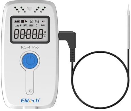 Elitech RC-4Pro Wiederverwendbarer Temperaturdatenlogger, -40~85°C, USB-Datenlogger für PDF & CSV, 64000 Datensätze, mit kostenloser Software & Akustischem Alarm, für Temperaturüberwachung im Labor
