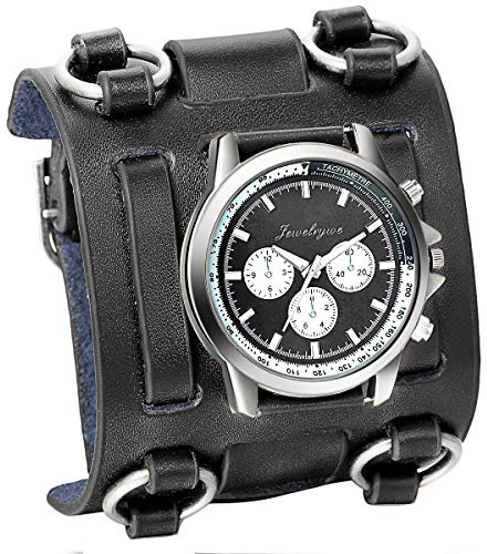 JewelryWe Herren Armbanduhr, Analog Quarzuhr, Elegant Casual Sport Uhr mit Braun Breit Leder Armband Schwarz Zifferblatt