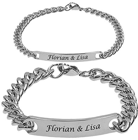 aplusashop ID Edelstahl Armbänder Partnerlook + Gravur nach Wunsch 4 Farben Partnerarmbänder mit Box