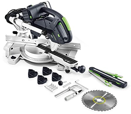 Festool Kapp-Zugsäge KS 60 E-Set KAPEX (mit Kreissägeblatt WOOD UNIVERSAL, Schraubzwinge, LED-Schlaglicht, Winkelschmiege, Erhöhung, Innensechskantschlüssel)