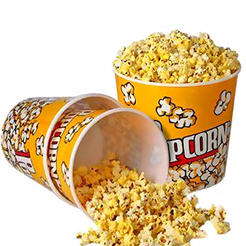 NOVELTY PLACE Retro Style Plastic Popcorn Containers for Movie Night - 7.25 Tall x 7.25 Top Diameter (3 Pack)
