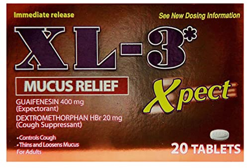 XL-3 Xpect Mucus Relief, Thins and Loosens Mucus, Expectorant, 20 Tablets, Box
