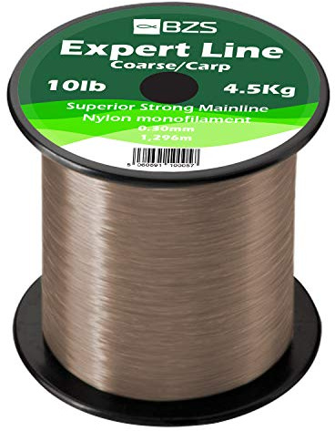 BZS Expert Carp Coarse Fishing Line Nylon Monofilament - Strong Tension High Load String Spool 4lb 5lb 6lb 8lb 10lb 12lb 15lb 20lb 25lb 30lb 40lb 50lb 60lb (Brown, 0.30mm - 1,296m / 10lbs - 4.5Kg)