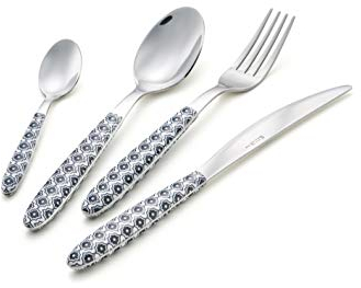 EME POSATERIE Servizio Set 24 Posate in Acciaio Inox da tavola Modello Vero Rajah (Nero)