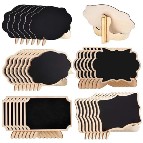 Jicyor 30 Stück Kreidetafel Klein Set, Kleine Tafeln Zum Beschriften, Tafeln zum Beschriften, Buffet Schilder Klein Holz Kreidetafel mit Ständer, Mini-Tafel für Hochzeit Buffet Party Tischdeko
