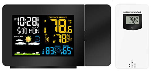 Projection Alarm Clock, Projection Alarm Clock for Bedrooms, with Weather Station, Indoor Outdoor Thermometer, Dual Alarms, Snooze Function, Dual Alarm